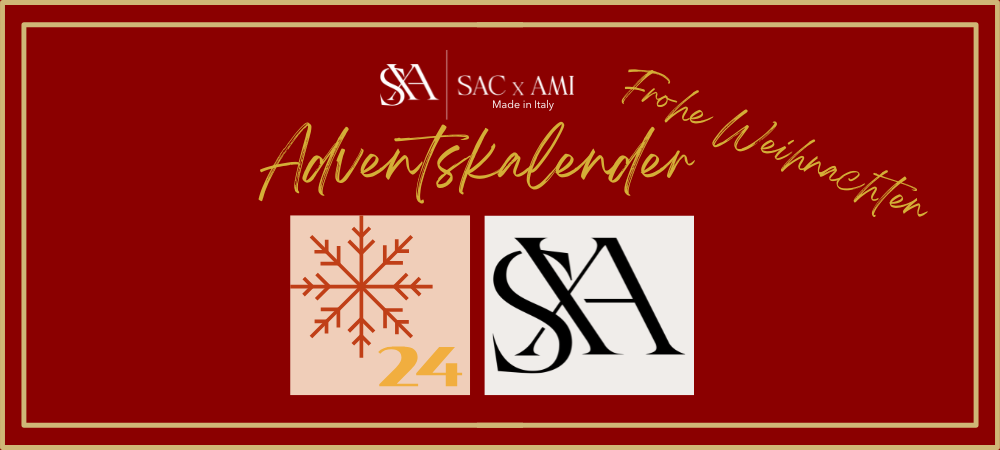 SAC x AMI Adventskalender 2024 – Türchen 24 mit SAC x AMI, dargestellt auf einem eleganten roten Banner mit weihnachtlichem Design. Sephora: Exklusive Beauty-Produkte für glamouröse Momente.