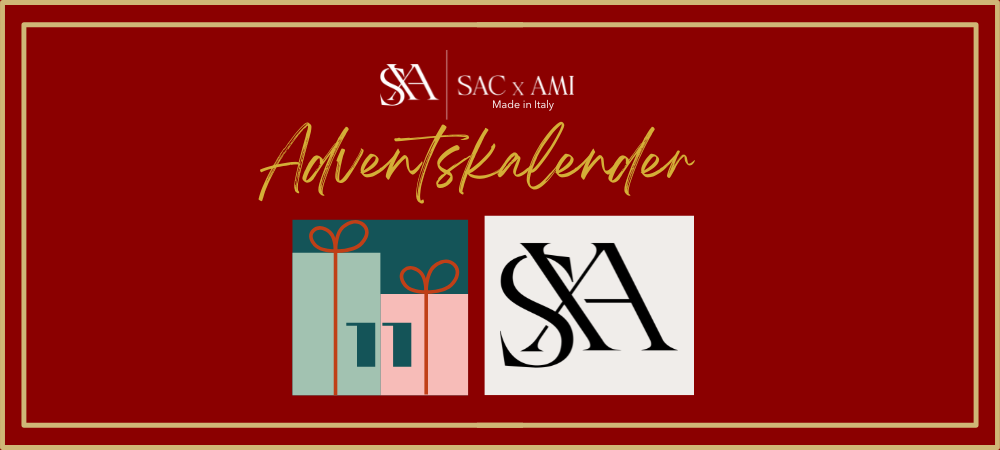 SAC x AMI Adventskalender 2024 – Türchen-Banner mit festlichem Design, rotem Hintergrund und wechselnden Partnerlogos. Der Adventskalender bietet tägliche Überraschungen, exklusive Gewinne und inspirierende Einblicke, ideal für Liebhaber von Designer-Handtaschen und luxuriösen Accessoires.