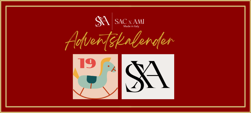 SAC x AMI Adventskalender 2024 – Türchen-Banner mit festlichem Design, rotem Hintergrund und wechselnden Partnerlogos. Der Adventskalender bietet tägliche Überraschungen, exklusive Gewinne und inspirierende Einblicke, ideal für Liebhaber von Designer-Handtaschen und luxuriösen Accessoires.