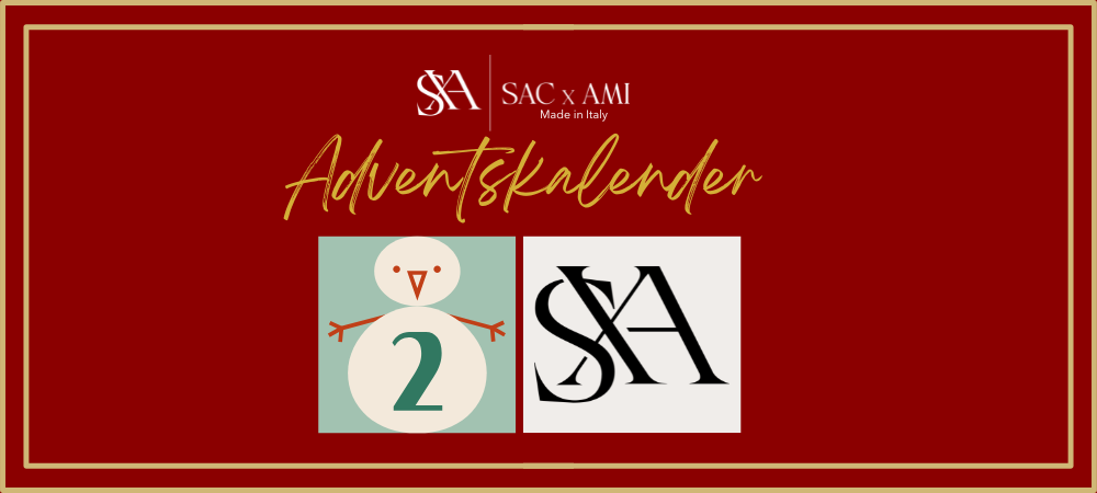 SAC x AMI Adventskalender 2024 – Türchen-Banner mit festlichem Design, rotem Hintergrund und wechselnden Partnerlogos. Der Adventskalender bietet tägliche Überraschungen, exklusive Gewinne und inspirierende Einblicke, ideal für Liebhaber von Designer-Handtaschen und luxuriösen Accessoires