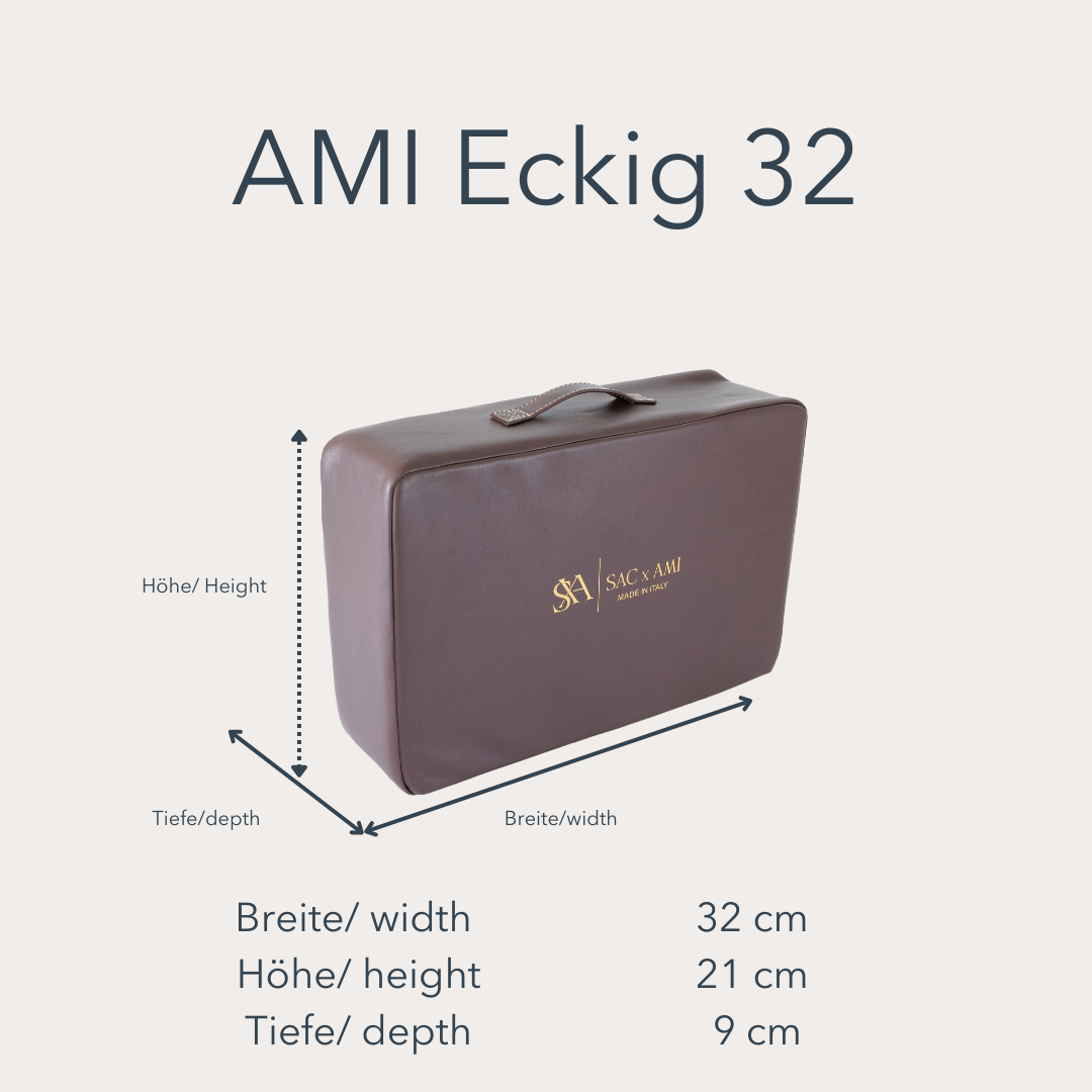 SAC x AMI Taschenpolster zum Schutz und zur Pflege von Designer-Handtaschen. Vorher-Nachher Vergleich zeigt den Unterschied mit und ohne Polster.